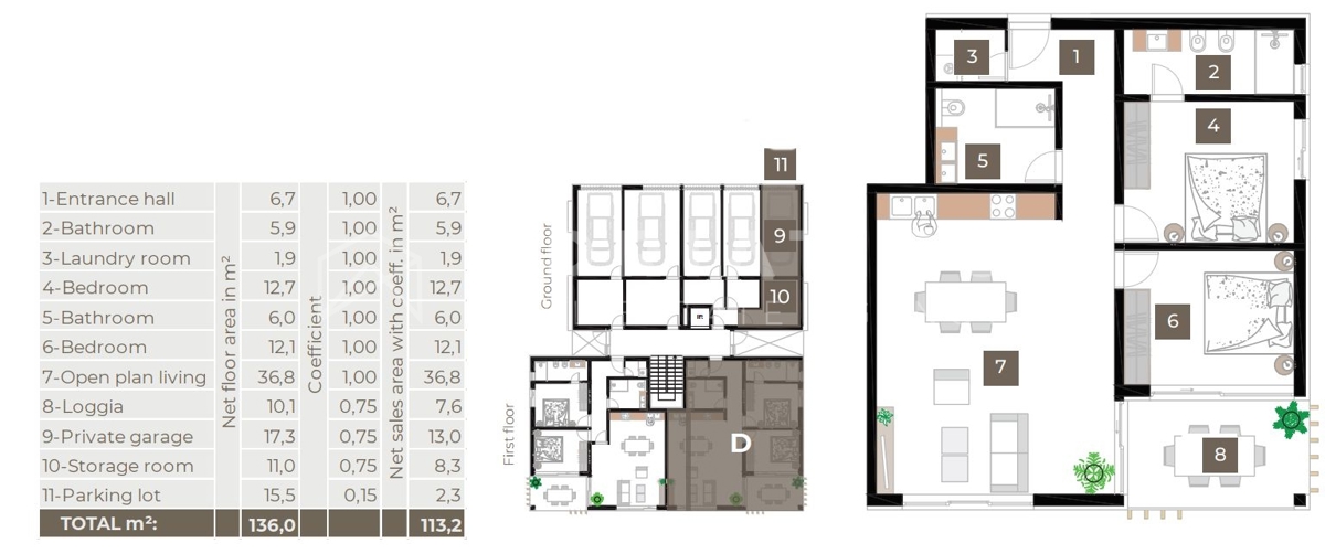 Rovigno, nuova costruzione, appartamento di 114m2 + garage