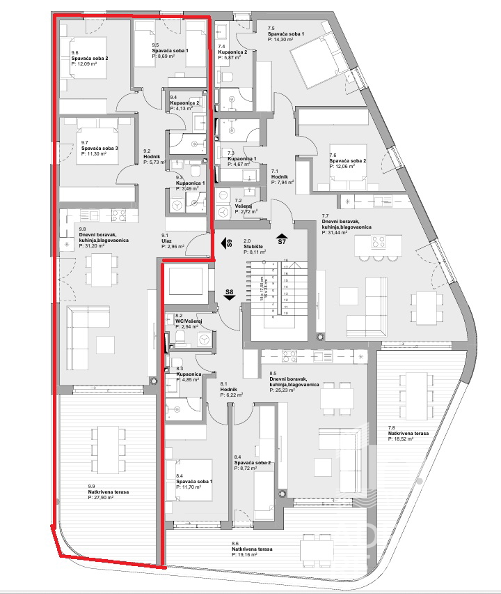 Vodice, appartamento di lusso con tre camere da letto e una splendida vista sul mare - 150 m dalla spiaggia