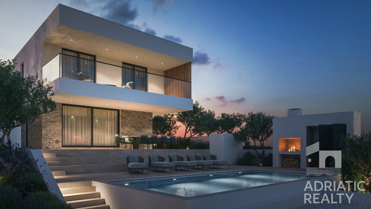 Žaborić, villa esclusiva con vista panoramica e piscina, a 150 m dalla spiaggia