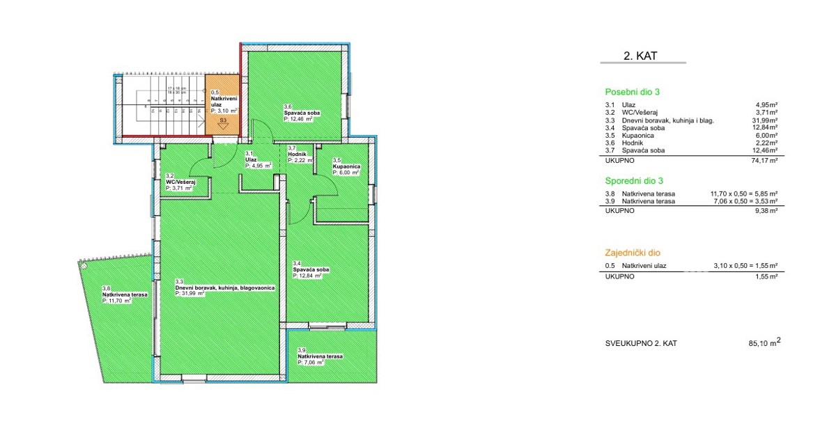 Vodice, ampio appartamento bilocale a 600 m dalla spiaggia
