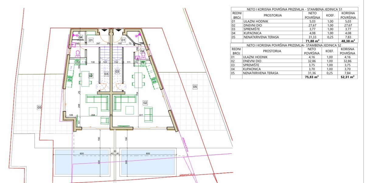 Vodice, nuova costruzione, moderna doppia casa con piscina