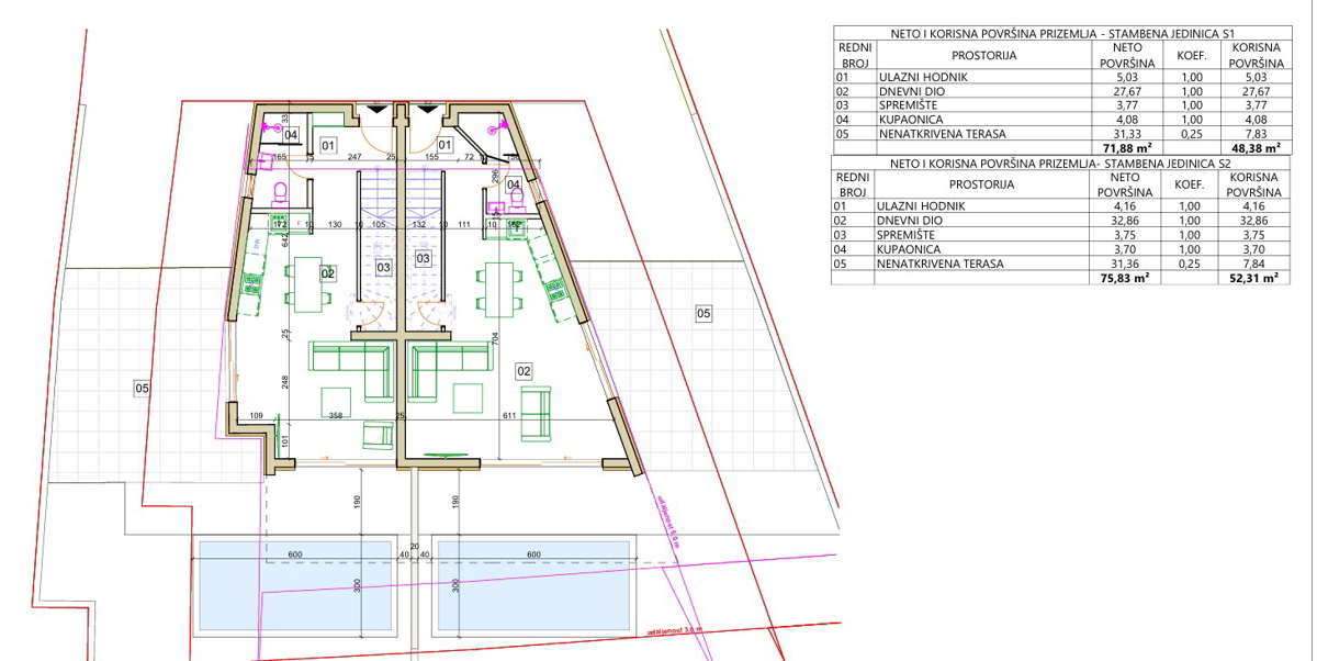 Vodice, nuova costruzione, moderna doppia casa con piscina