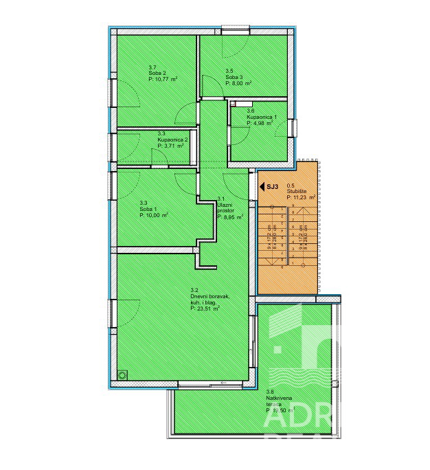 Vodice, appartamento con tre camere da letto, a 3 minuti dalla spiaggia, vista mare