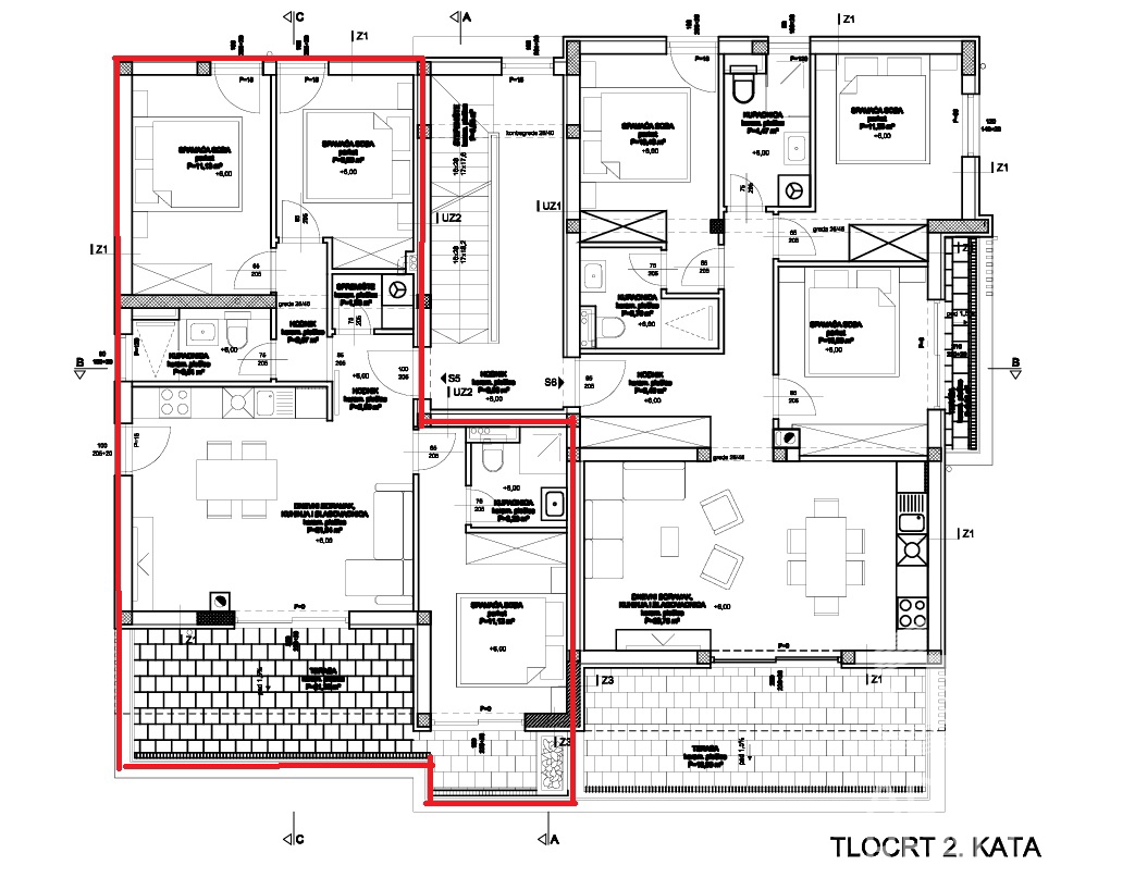 Vodice, appartamento trilocale con terrazza sul tetto in nuova costruzione, 131,5 m2