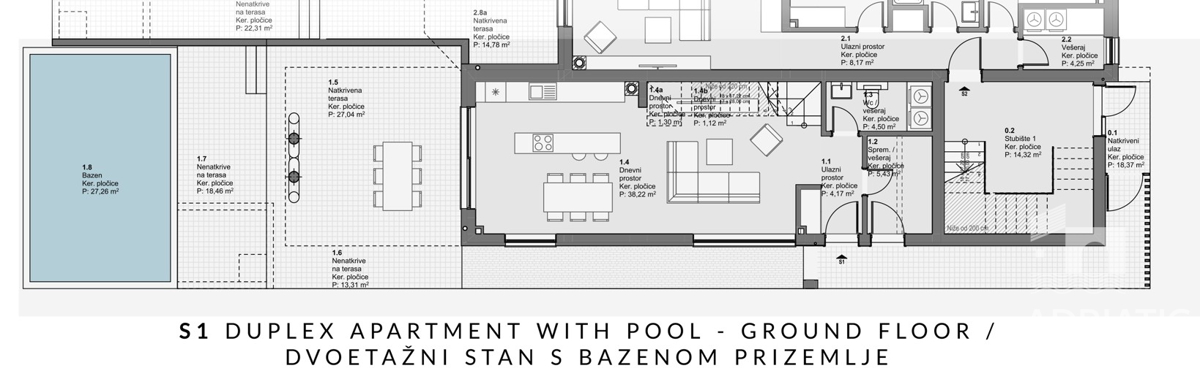 Vodice, moderno appartamento su due livelli con piscina e giardino