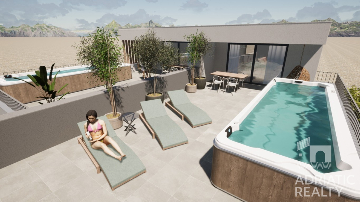 Vodice, appartamento su due piani con terrazza sul tetto e splendida vista sul mare