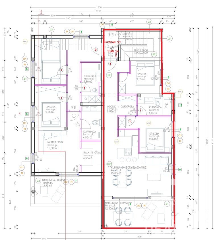 Vodice, appartamento su due piani con terrazza sul tetto e splendida vista sul mare