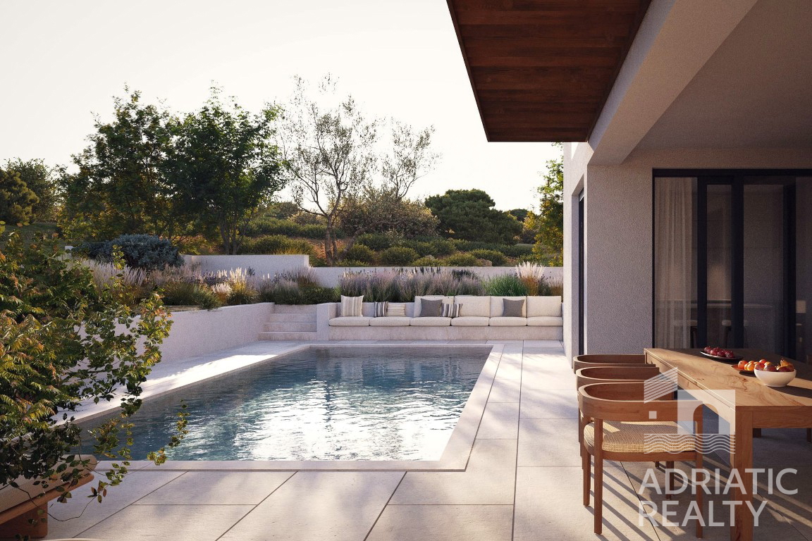 Vodice, nuovo progetto, casa moderna con piscina e terrazza sul tetto