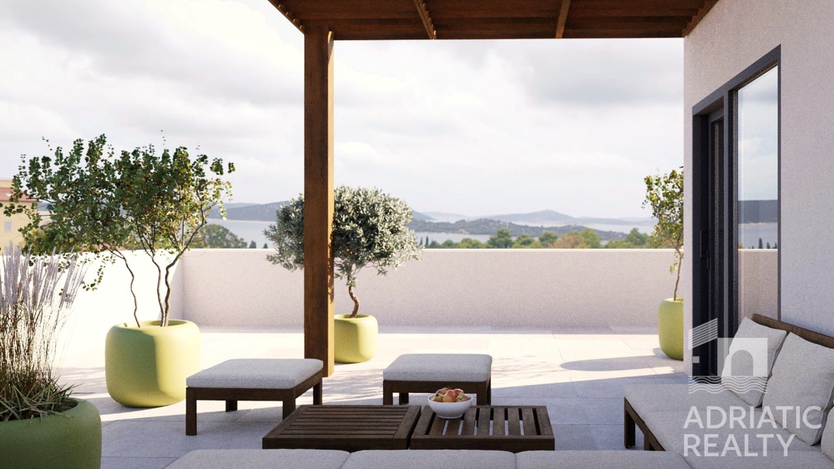 Vodice, nuovo progetto, casa moderna con piscina e terrazza sul tetto