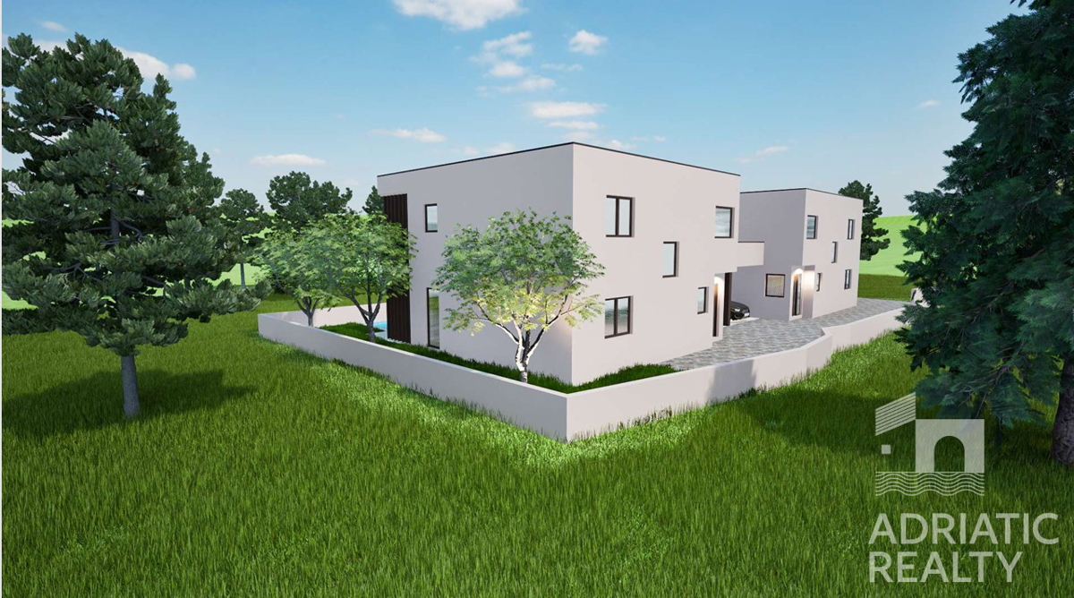 Vodice, nuova costruzione, moderna casa bifamiliare con garage e piscina