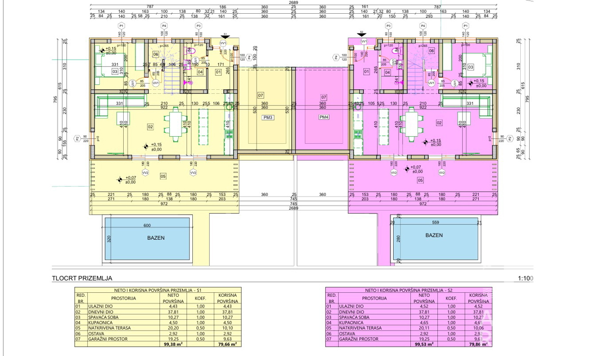 Vodice, nuova costruzione, moderna casa bifamiliare con garage e piscina