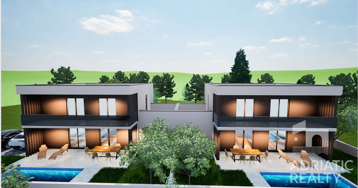 Vodice, nuova costruzione, moderna casa bifamiliare con garage e piscina