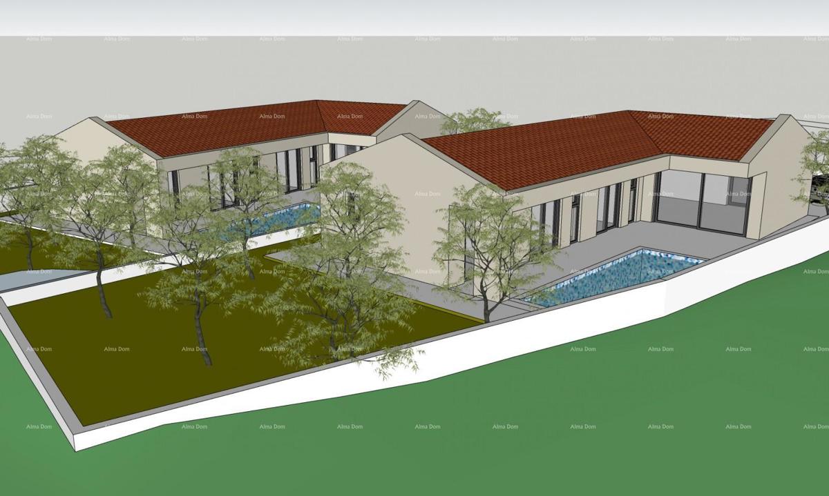 Vendita - due terreni edificabili con permessi di costruzione definitivi per la costruzione di case con piscina, Marčana! La costruzione può iniziare subito!