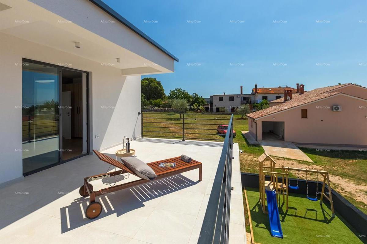 Pula Galižana. Villa con piscina, cucina all'aperto e vista mare.