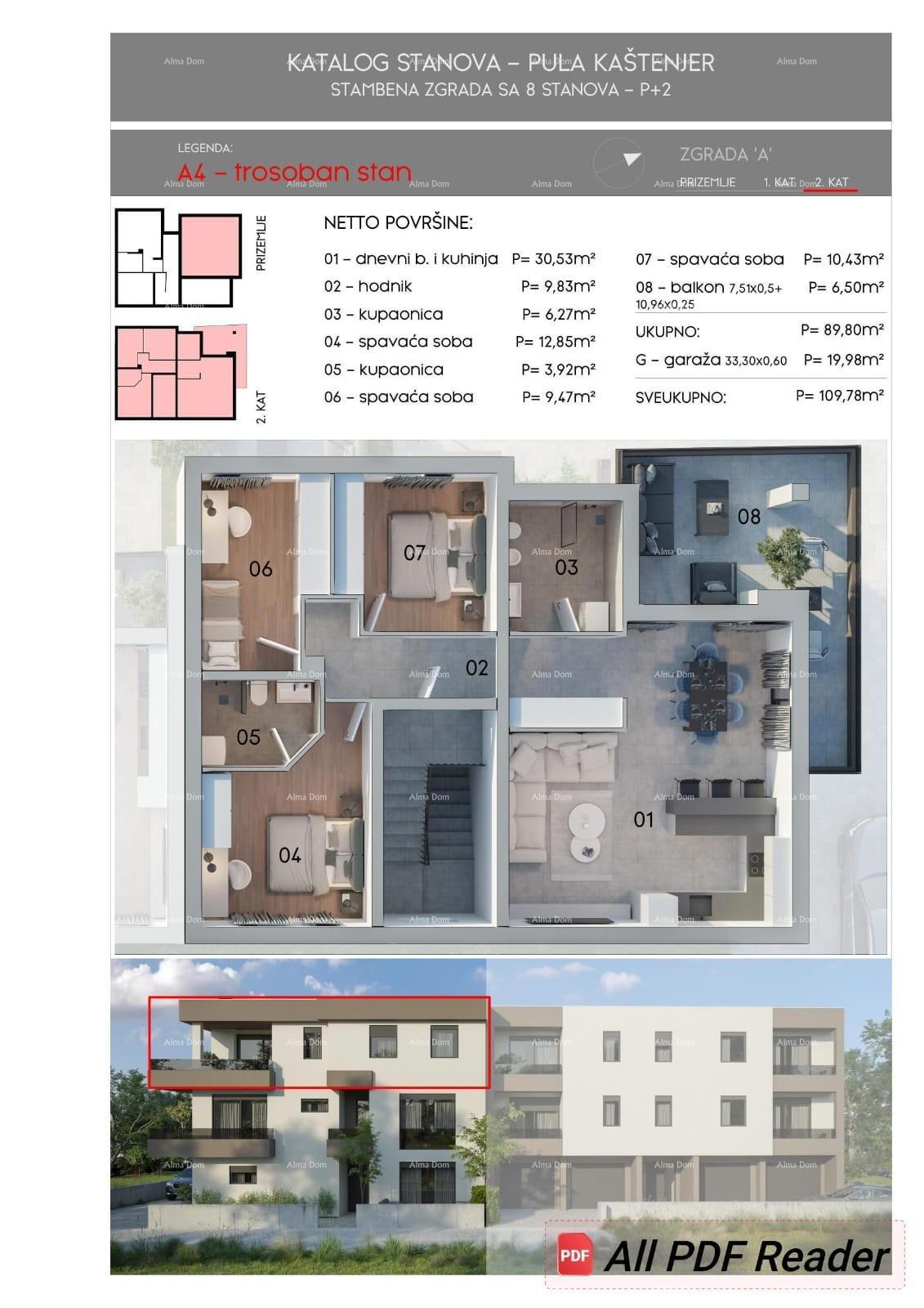Prostrani stan od 110 m² u Puli, blizu mora i s garažom!