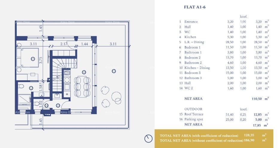 Umag, resort di lusso e bellezza! Vendita di appartamenti nel resort con piscina infinity condivisa sul tetto di 105m!