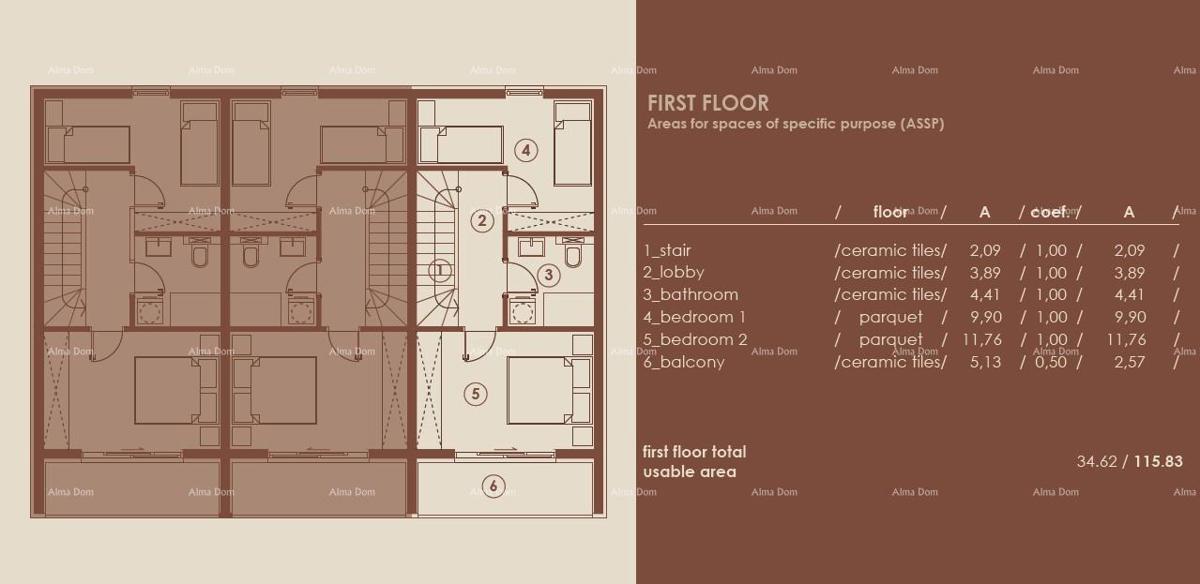 Medulin, Moderno trilocale con vista mare, A3