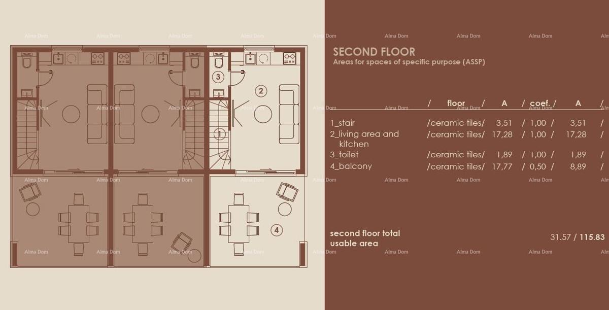 Medulin, Moderno trilocale con vista mare, A3