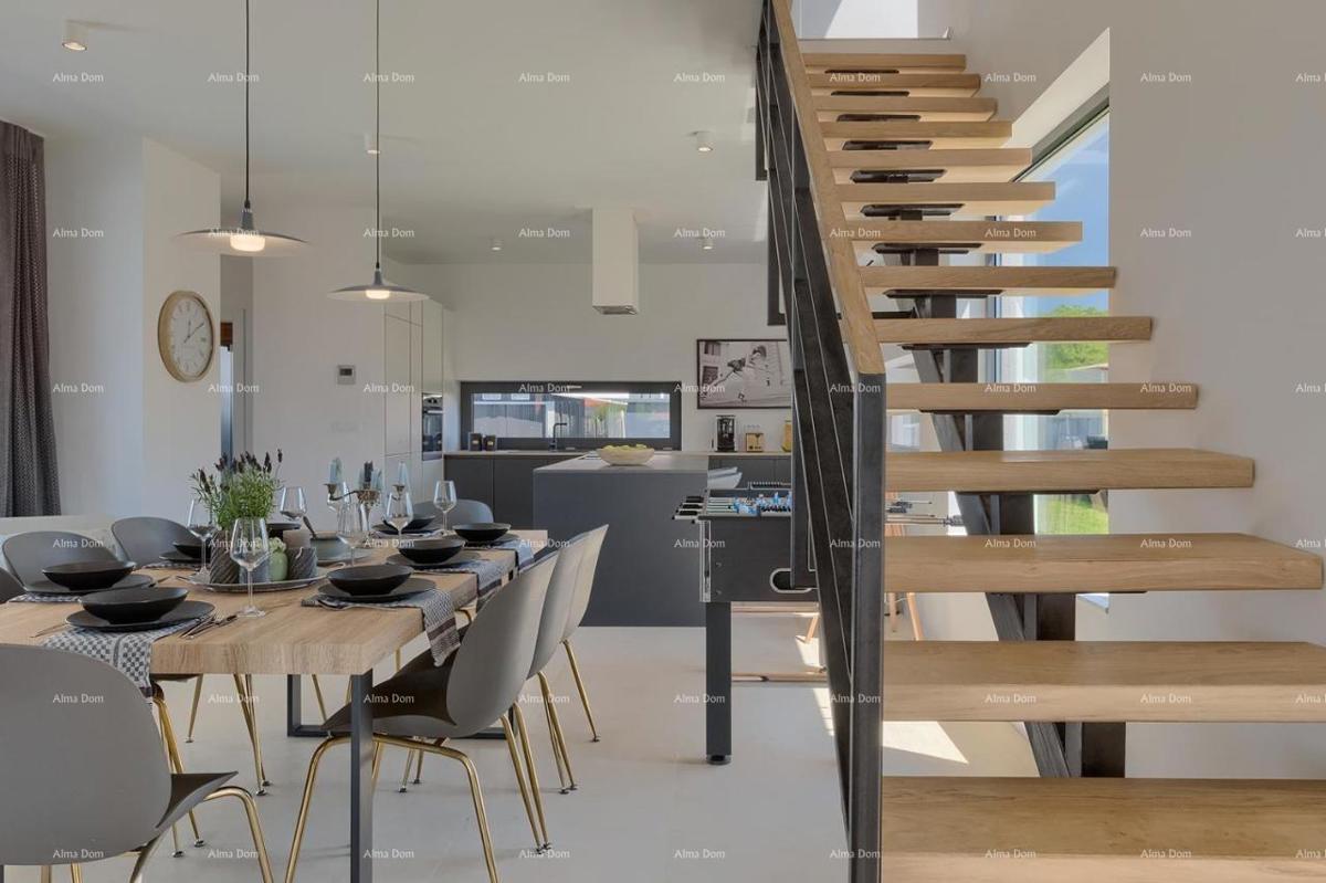 Pula Galižana. Villa con piscina, cucina all'aperto e vista mare.