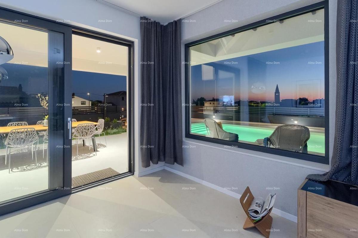 Pula Galižana. Villa con piscina, cucina all'aperto e vista mare.