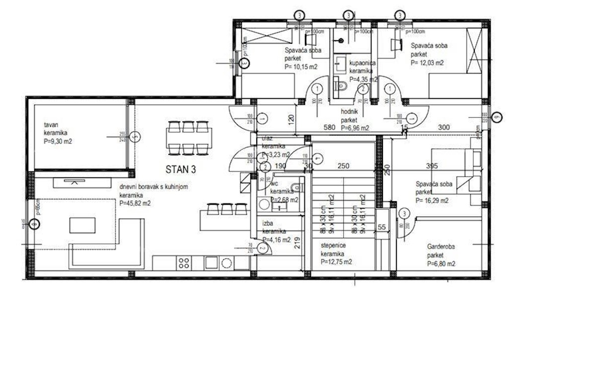 Appartamento trilocale S3 al 2° piano di una nuova costruzione a Canfanaro