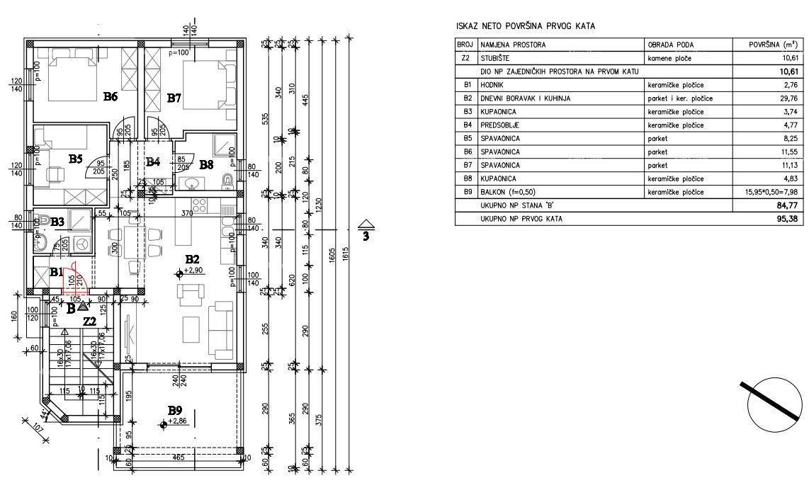Appartamento con tre camere da letto al 1° piano di un nuovo edificio vicino al mare