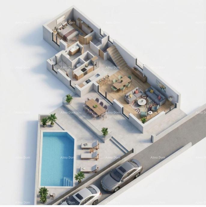 Sv. Nedelja, terreno con permesso di costruzione e progetto per una casa con piscina