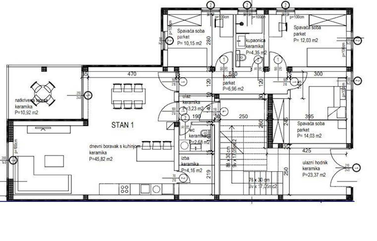 Appartamento trilocale S1 con giardino in una nuova costruzione a Canfanaro