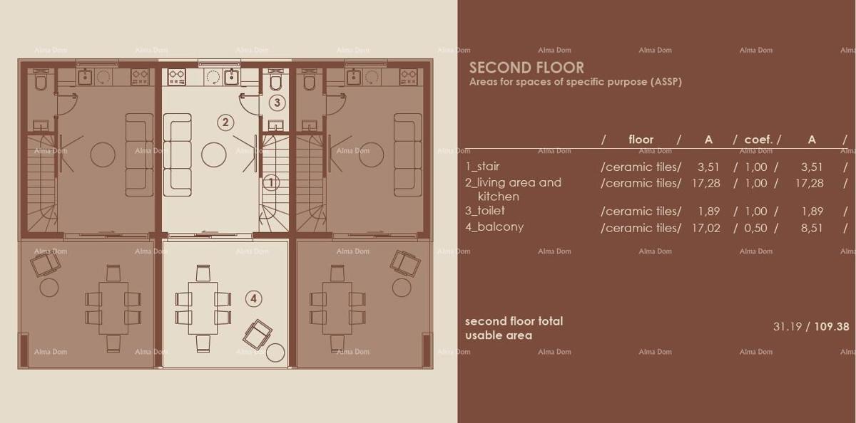 Medulin, moderno appartamento su due piani con vista mare, A2