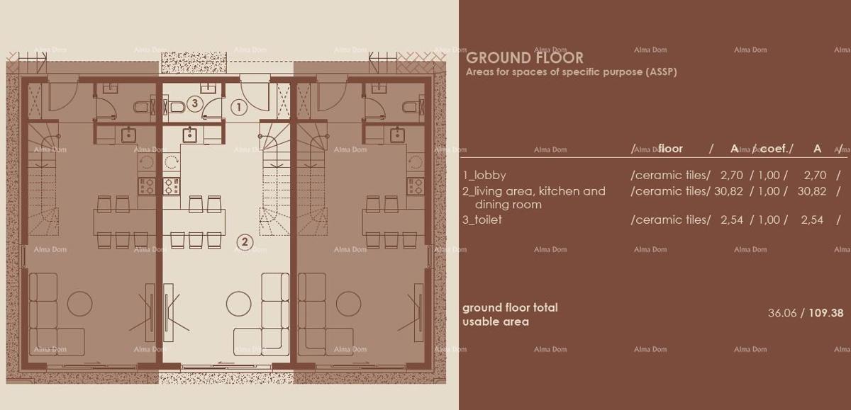 Medulin, moderno appartamento su due piani con vista mare, A2