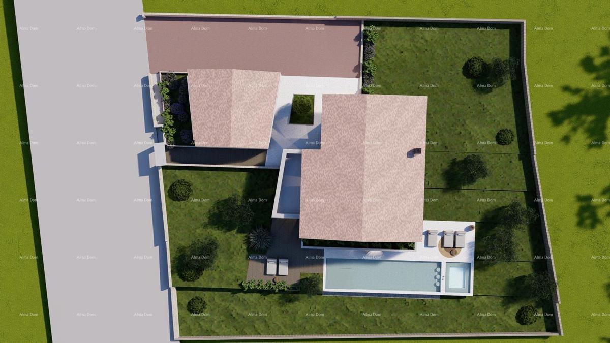 Tinjan – Terreno edificabile di 1.152 m² con permesso e progetto per una casa con piscina