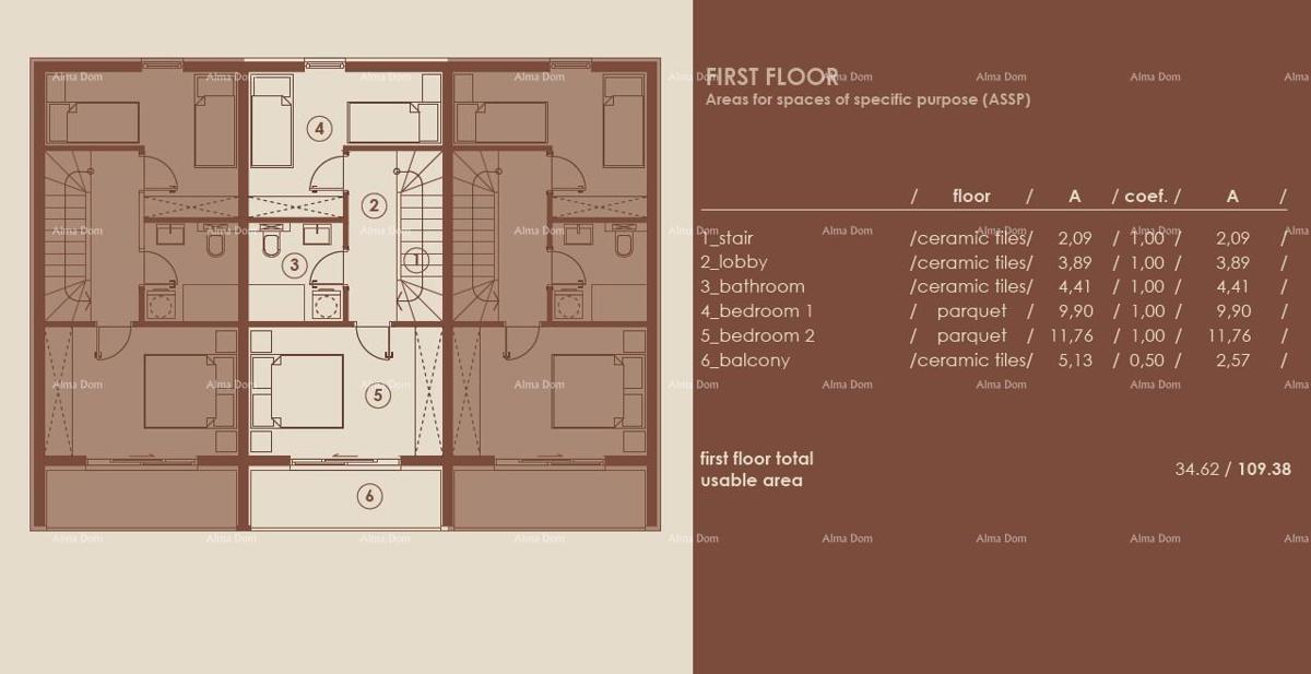Medulin, moderno appartamento su due piani con vista mare, A2
