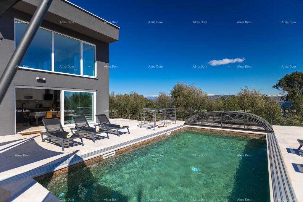 Raša, moderna villa con piscina riscaldata e vista mare