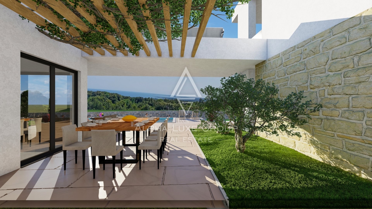 Villa di design in costruzione con vista panoramica sul mare e sulle isole Brioni, Bale, ISTRIA