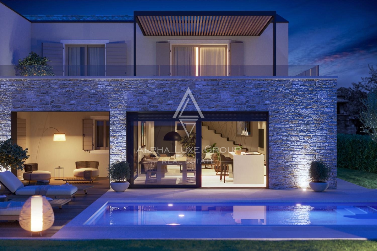 Tinjan, Istria: Villa in pietra con piscina e vista