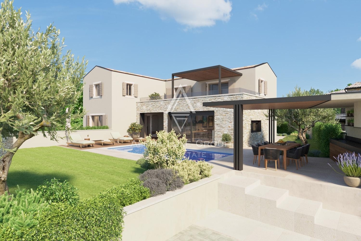 Tinjan, Istria: Villa in pietra con piscina e vista