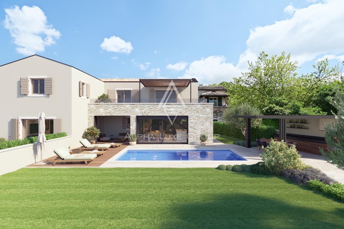 Tinjan, Istria: Villa in pietra con piscina e vista