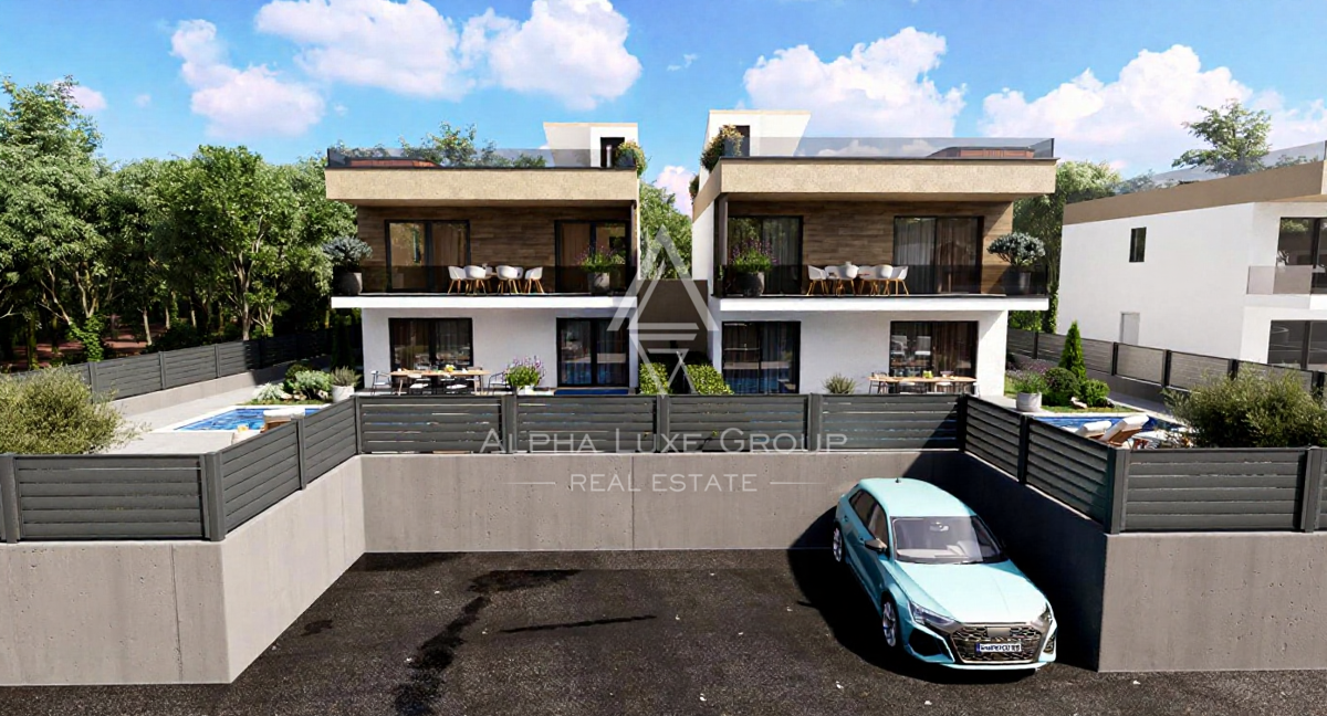 Istria, Brtonigla – Villa bifamiliare moderna con piscina e terrazza panoramica