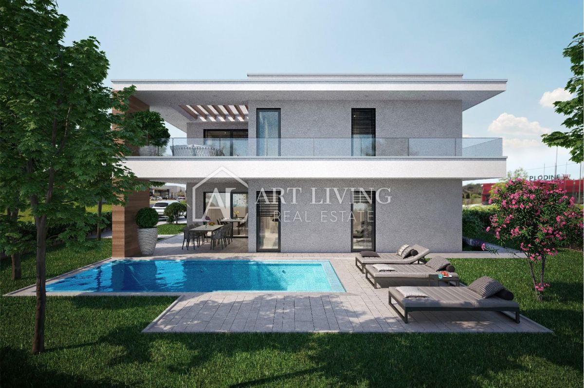 Istria, Umago – moderna casa bifamiliare con piscina, a 500 m dal mare, NUOVA COSTRUZIONE