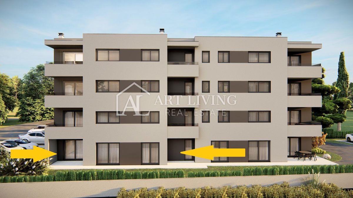 Parenzo, dintorni – NUOVA COSTRUZIONE, appartamento trilocale con ampio giardino, posizione tranquilla e bella