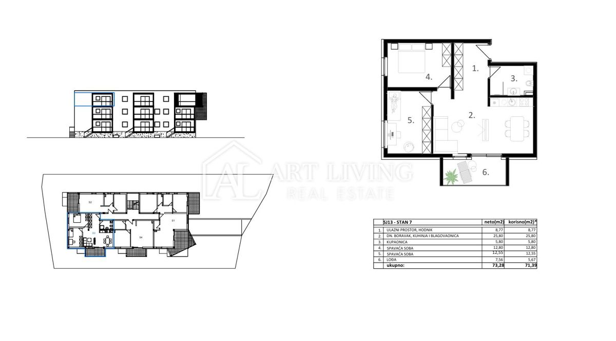 Vodice – appartamento moderno e attraente con due camere da letto in nuova costruzione, 71,39 m², POSIZIONE TOP