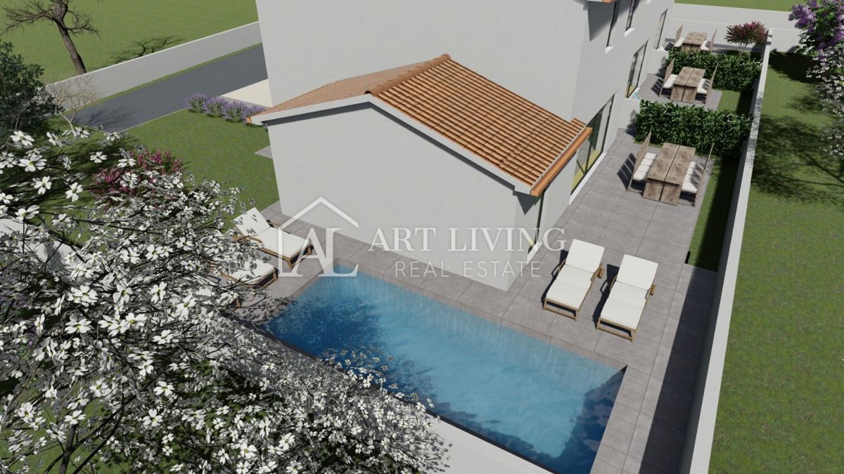 Istria, Umago, dintorni – Casa a schiera moderna con ampio giardino – NUOVA COSTRUZIONE