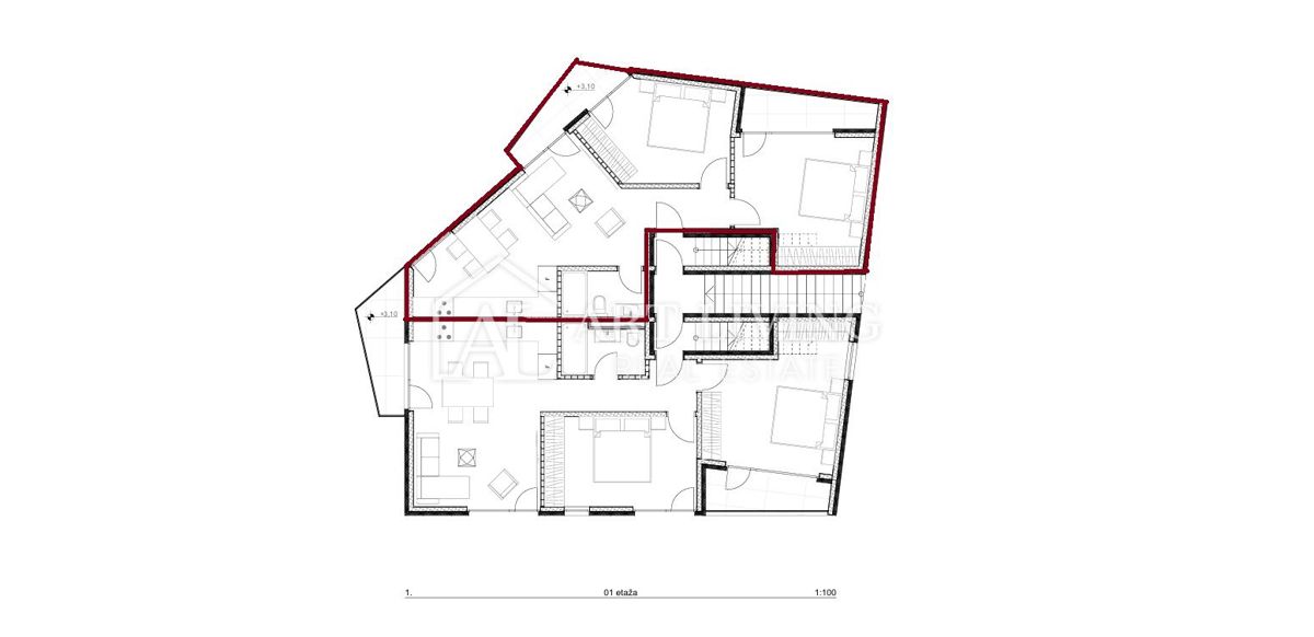 Parenzo, dintorni - moderno edificio di nuova costruzione, appartamento con due camere da letto e ampia terrazza sul tetto di 52 m2