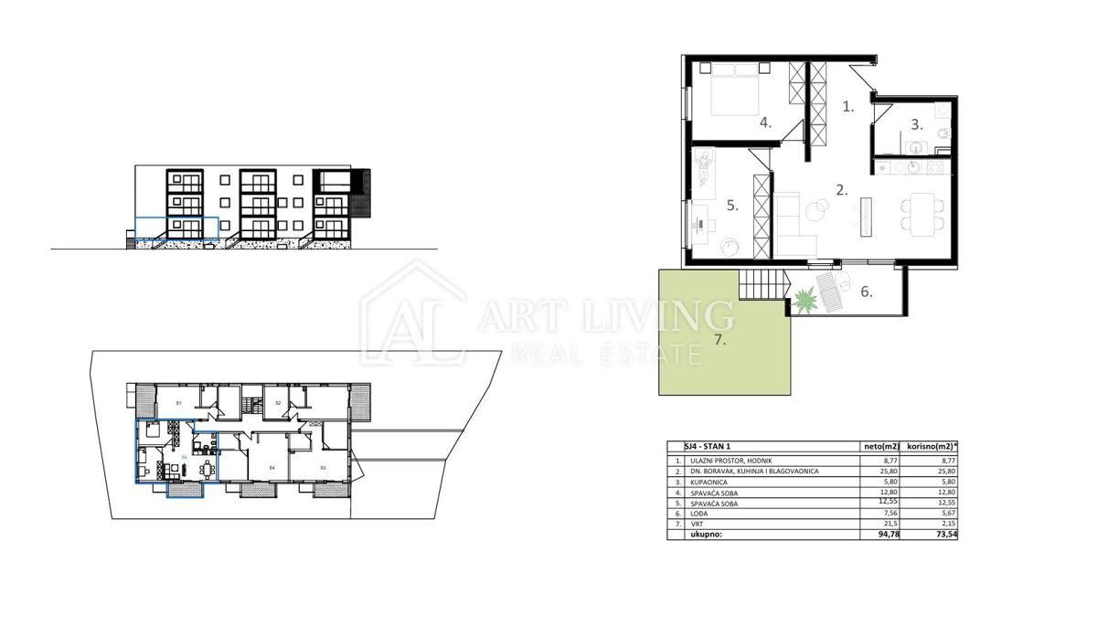 Vodice – moderno appartamento con due camere da letto e giardino, a 500 m dal mare