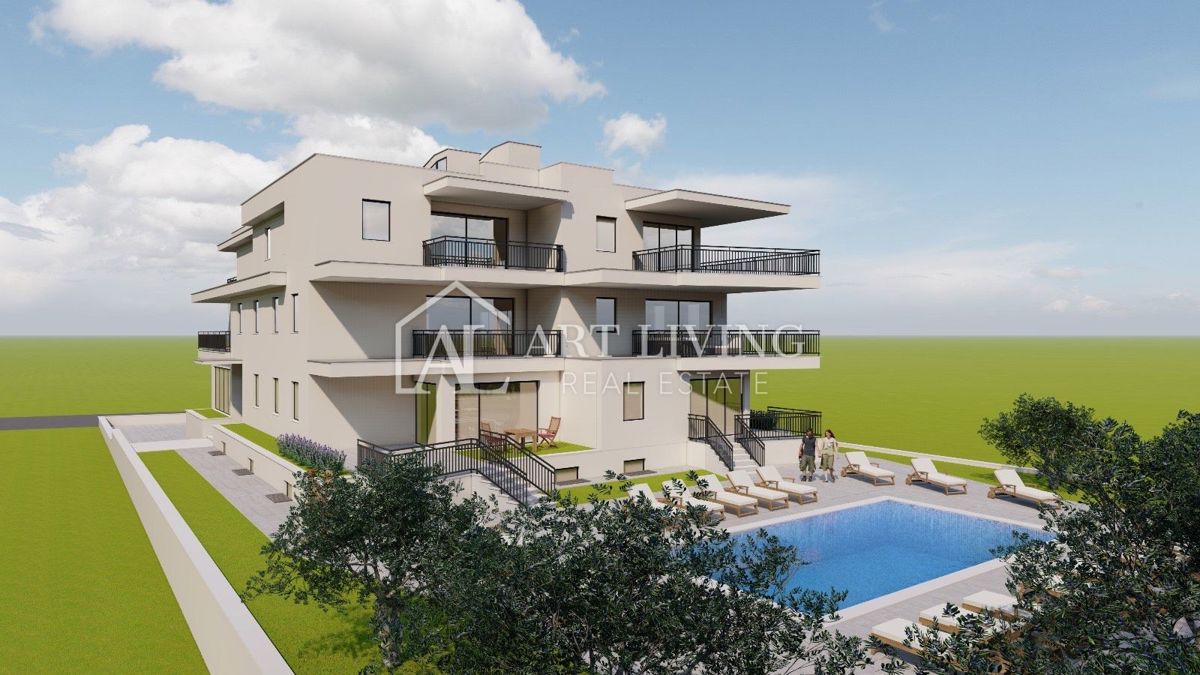 Umago, dintorni – attico con 2 camere da letto, piscina in comune, vista mare