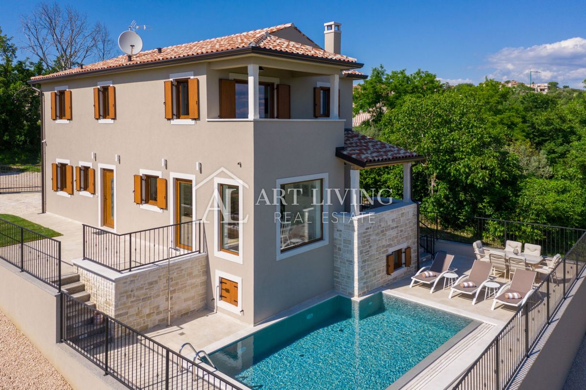 Zona di Buie, Villa in pietra d'Istria unica con piscina e vista mare