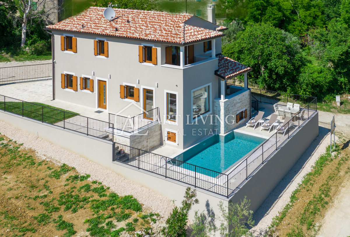 Zona di Buie, Villa in pietra d'Istria unica con piscina e vista mare