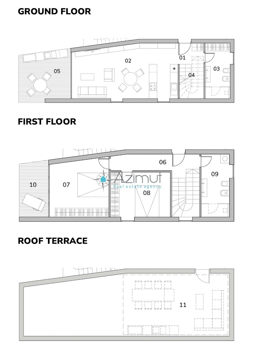 Istria, Karigador, duplex moderno, 3SS+DB, vista mare, cortile, due posti auto, terrazza sul tetto