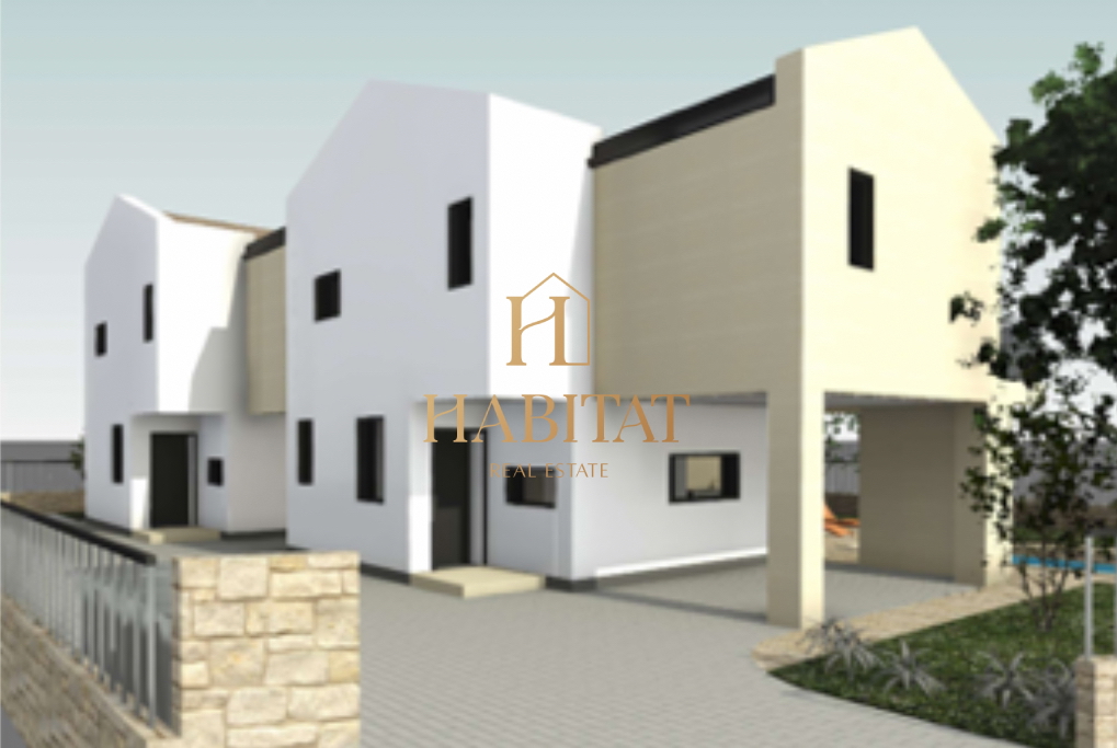 Istria, Umago, Lovrecica, terreno edificabile 745m2 vicino al mare, progetto duplex, vista sul mare aperto