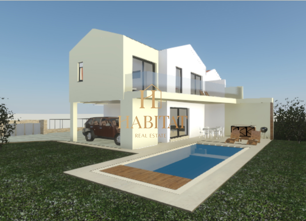Istria, Umago, Lovrecica, terreno edificabile 745m2 vicino al mare, progetto duplex, vista sul mare aperto